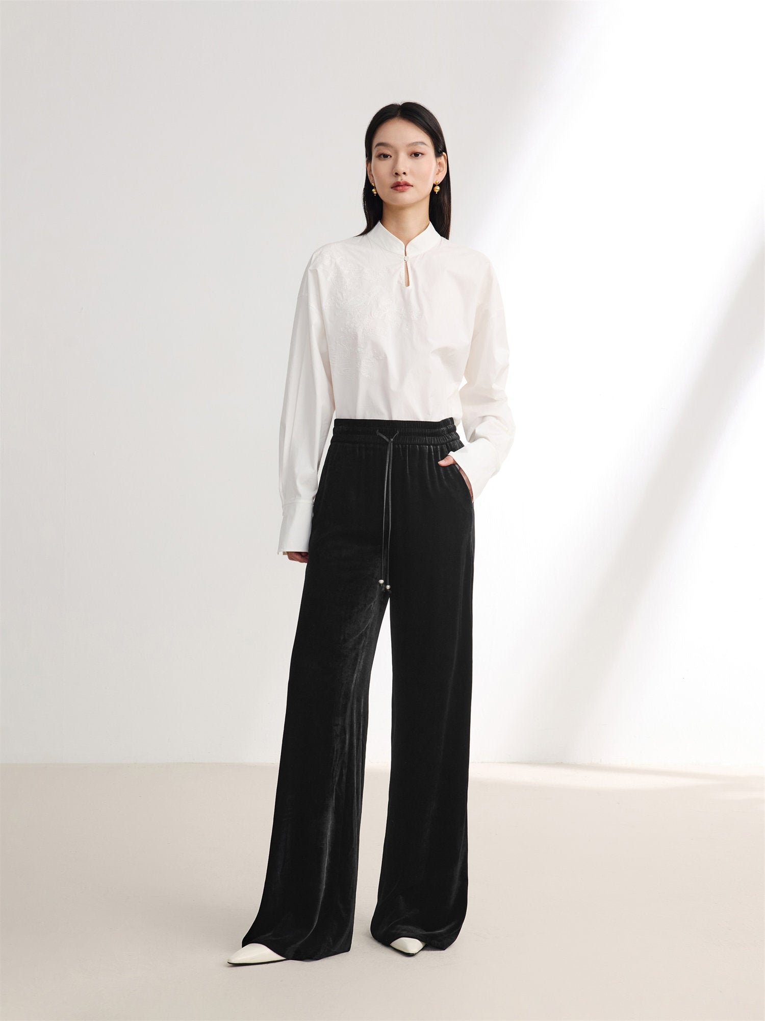 Velvet Wide-Leg Pants | Black