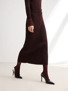 Yak Wool Straight Midi Skirt | Brown