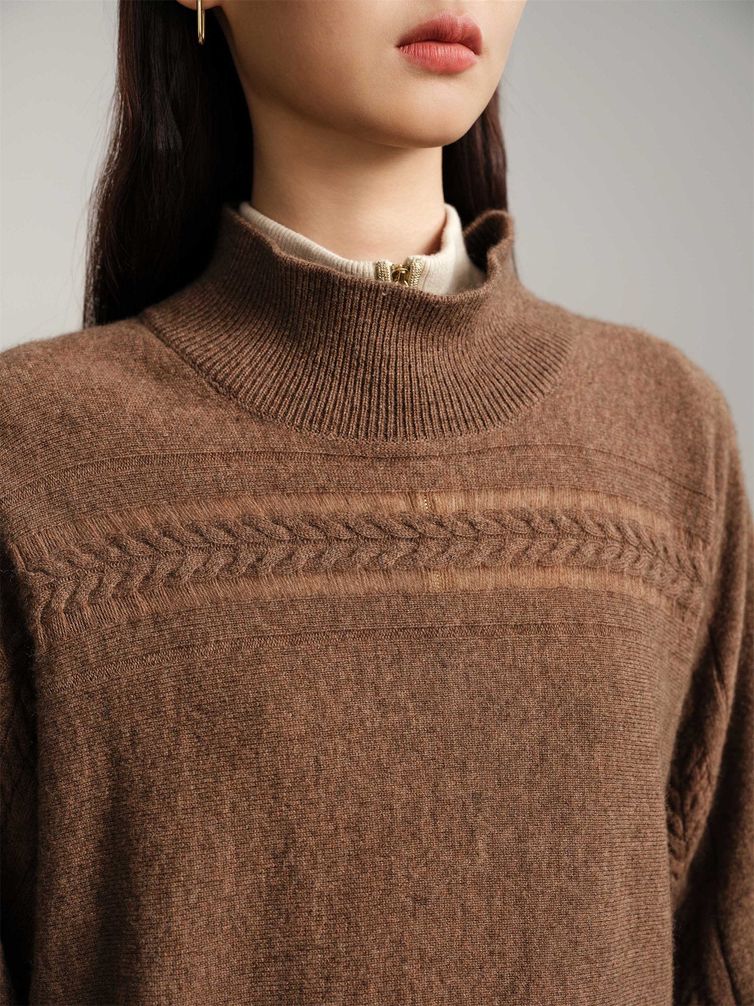 Half-High Neck Knitted Batwing Sweater | Camel