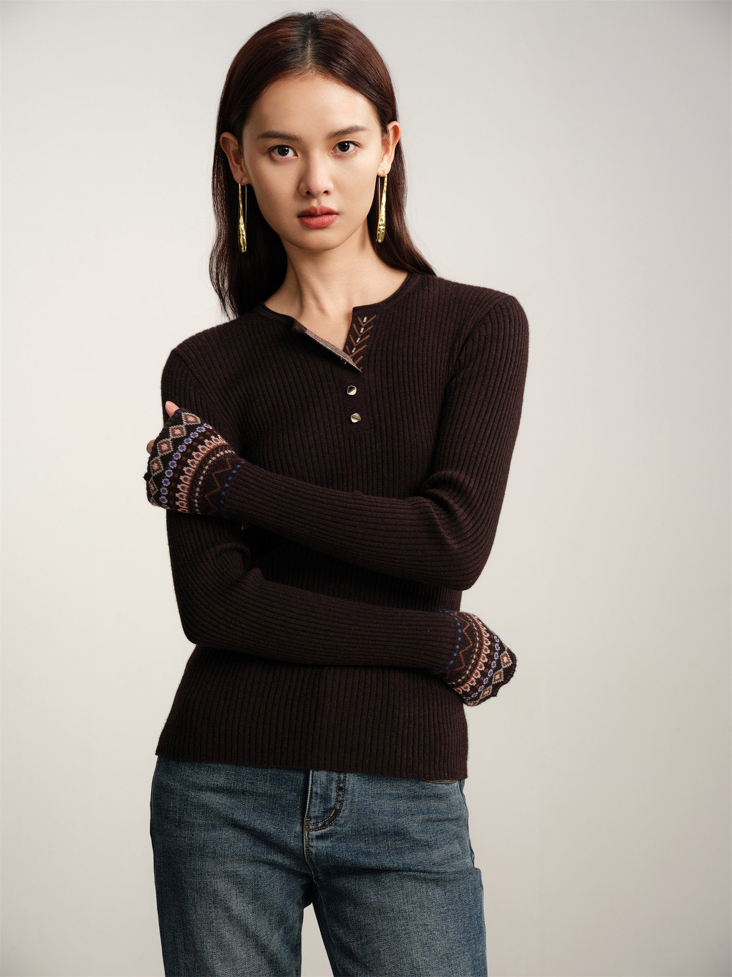 Yak Wool Ethnic Style Pullover | Brown