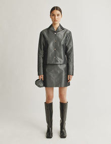 Womens | The Mini Skirt In Silk Shantung | Charcoal