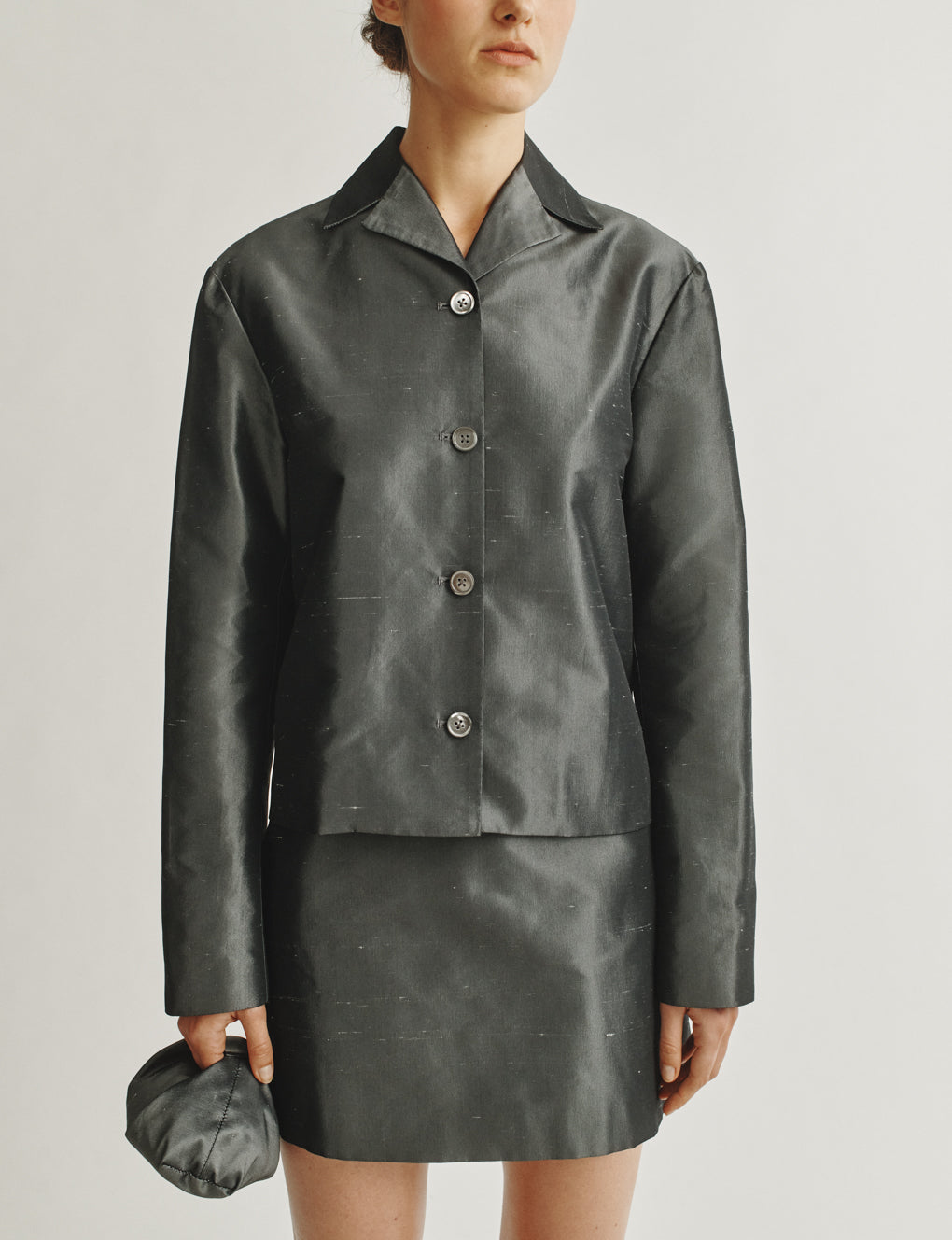 Womens | The Mini Skirt In Silk Shantung | Charcoal