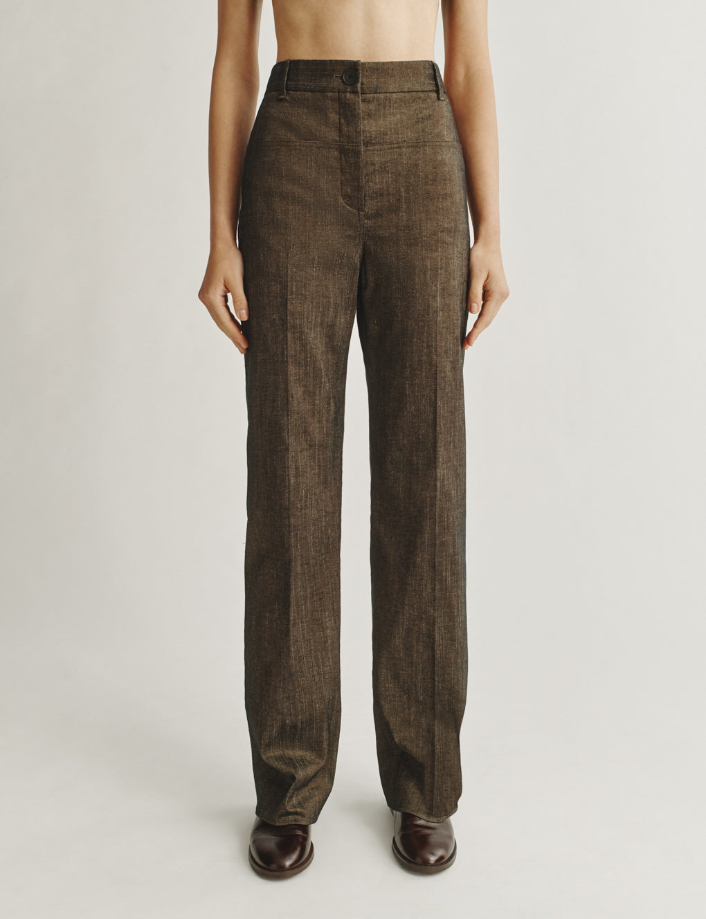 Womens | The Drop-Pocket Trousers in Striated Cotton | Oak