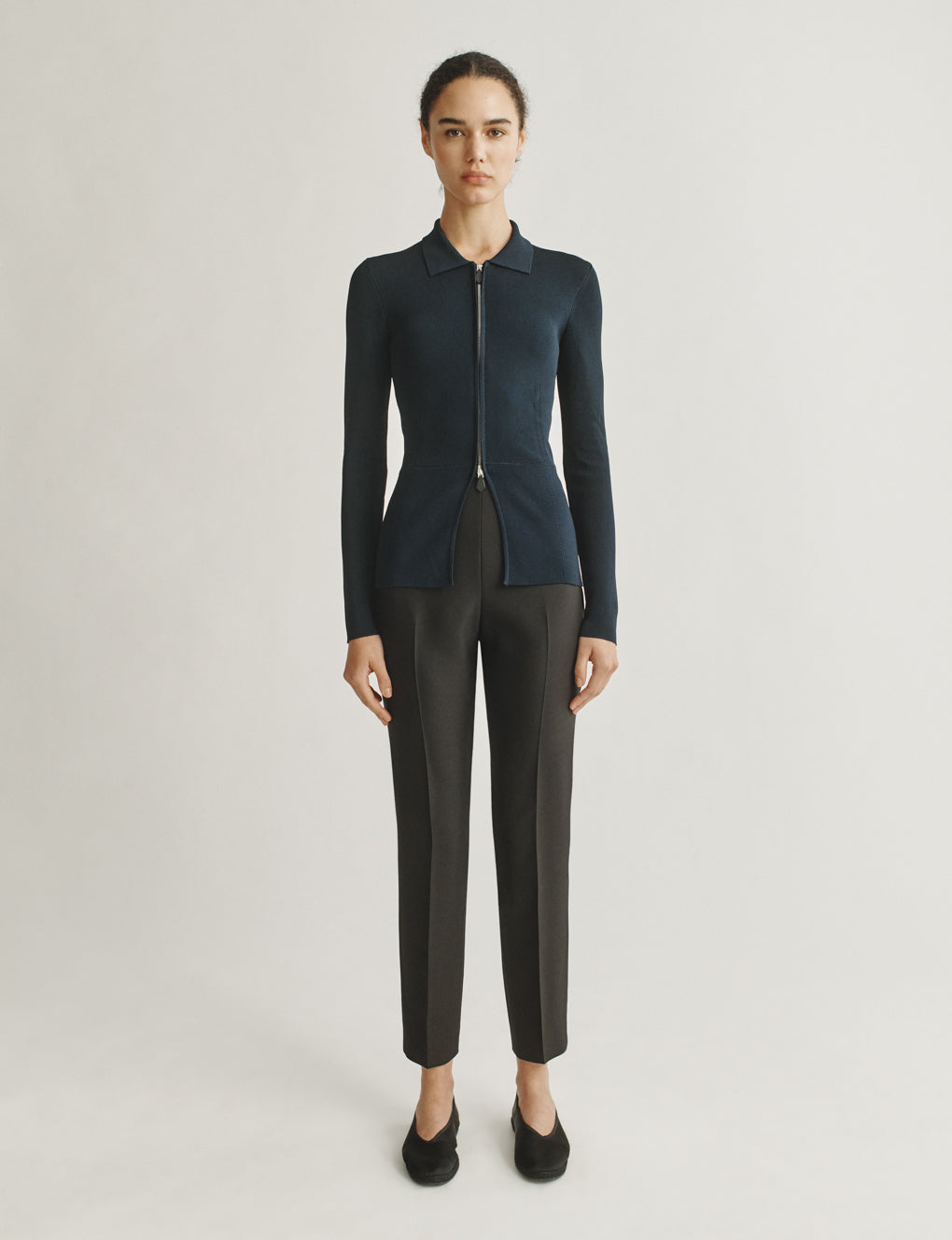 Womens | The Zip-Up Polo in Viscose | Navy