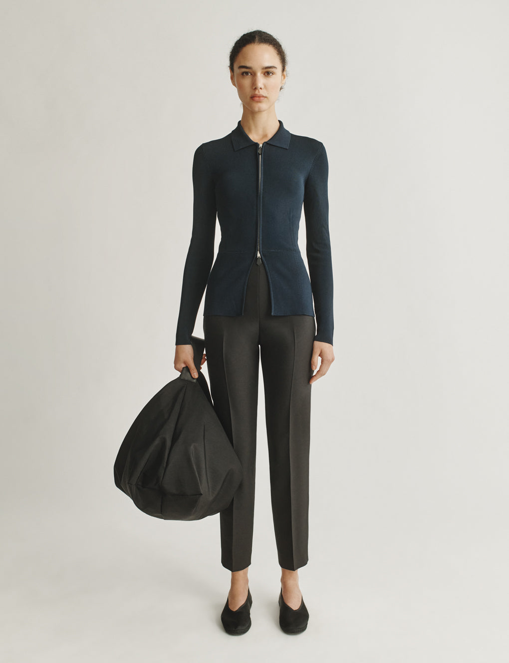 Womens | The Zip-Up Polo in Viscose | Navy