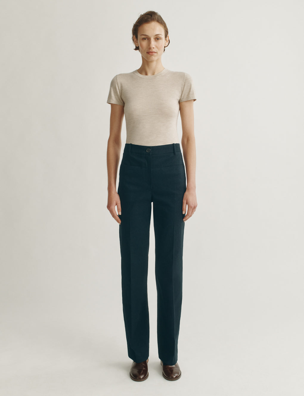 Womens | The Drop-Pocket Trousers in Striated Cotton | Midnight