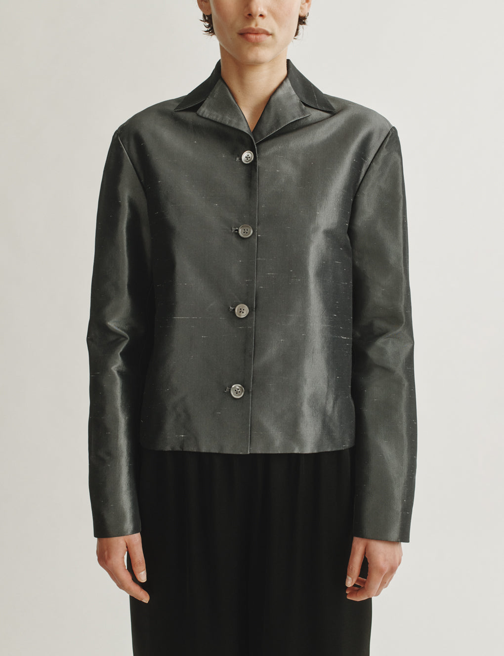 Womens | The Barrett Jacket In Silk Shantung | Charcoal