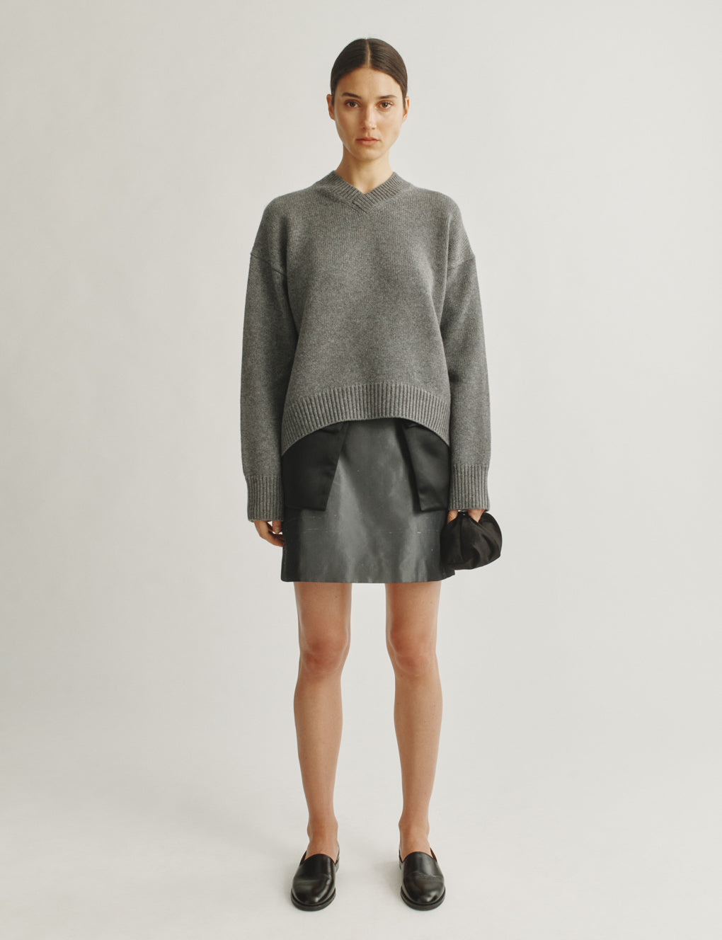 Womens | The Mini Skirt In Silk Shantung | Charcoal