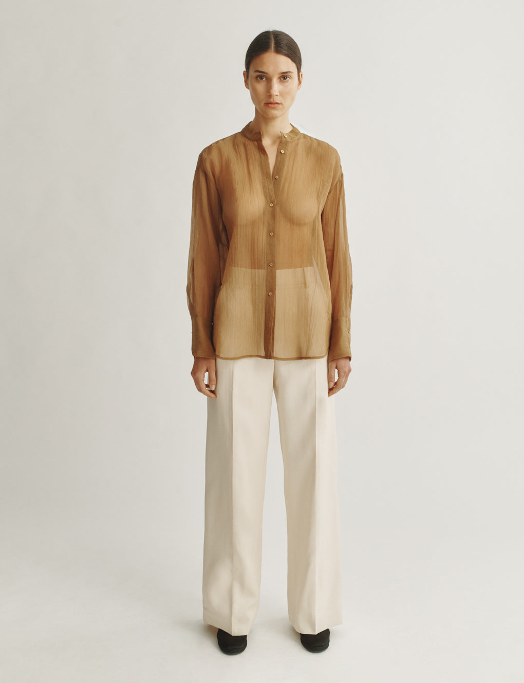 Womens | The Oversized Shirt in Starched Chiffon | Bronze