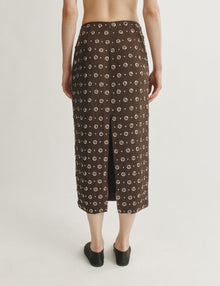 Womens | The Pencil Skirt in Embroidered Crepe | Espresso