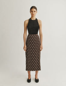 Womens | The Pencil Skirt in Embroidered Crepe | Espresso