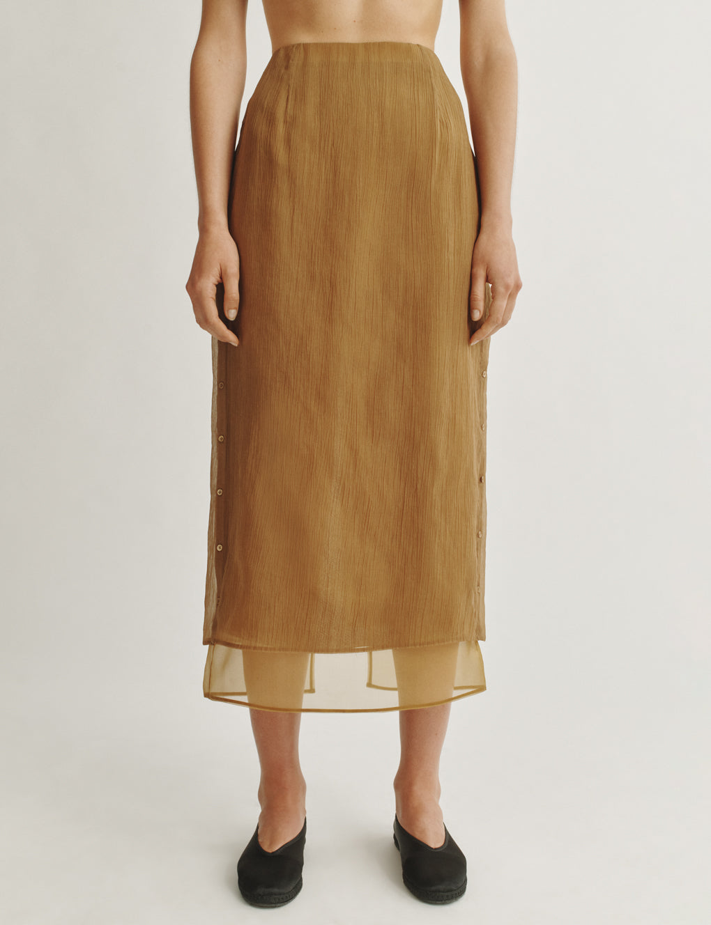 Womens | The Sheer Overlay Skirt in Starched Chiffon | Bronze