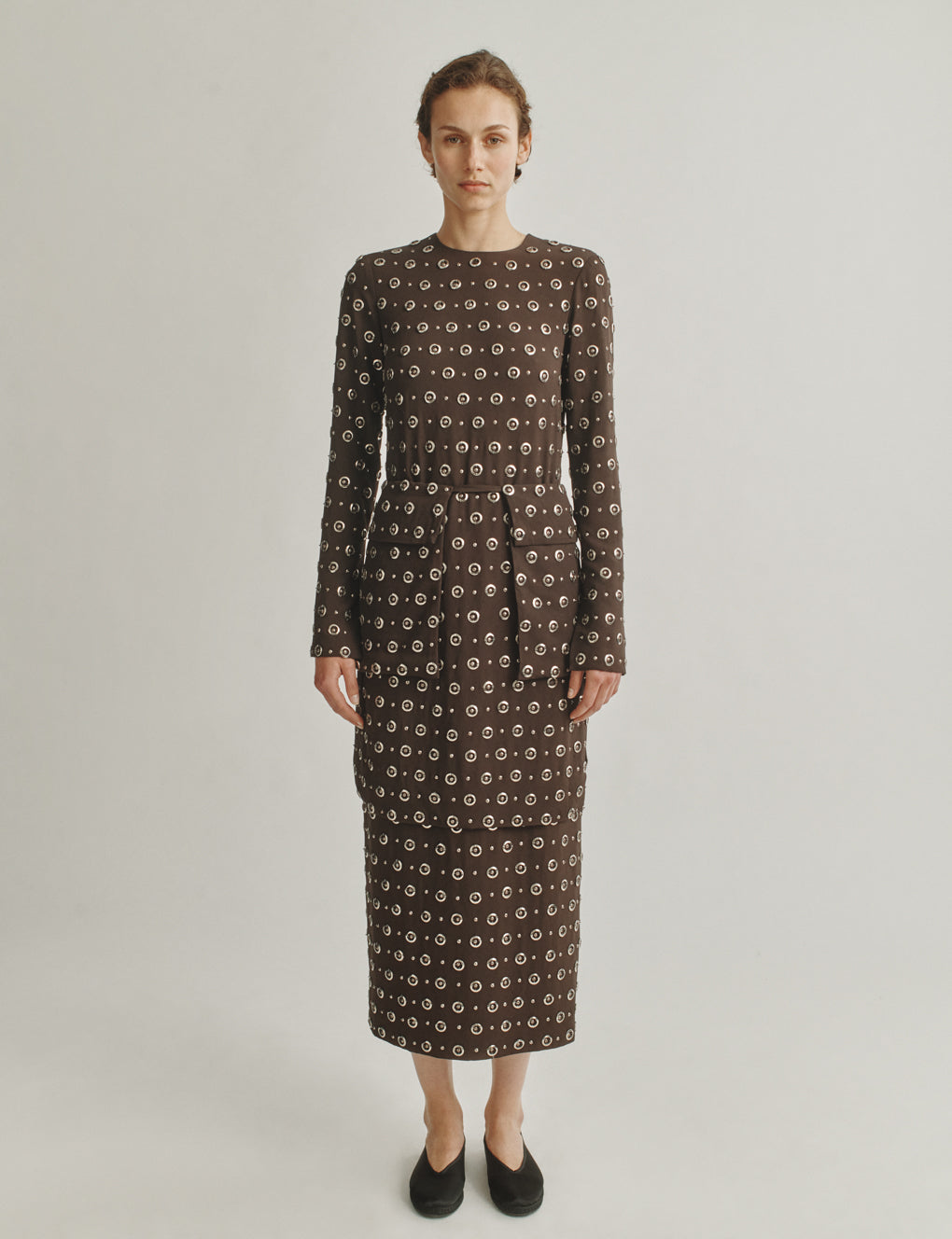 Womens | The Tunic in Embroidered Crepe | Espresso