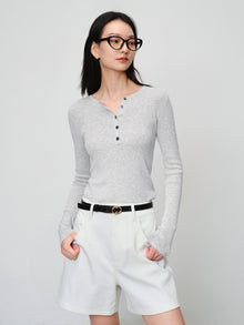 Slim round neck knit base sweater | Grey