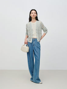 Hollow Fitted Knit Cardigan | Blue