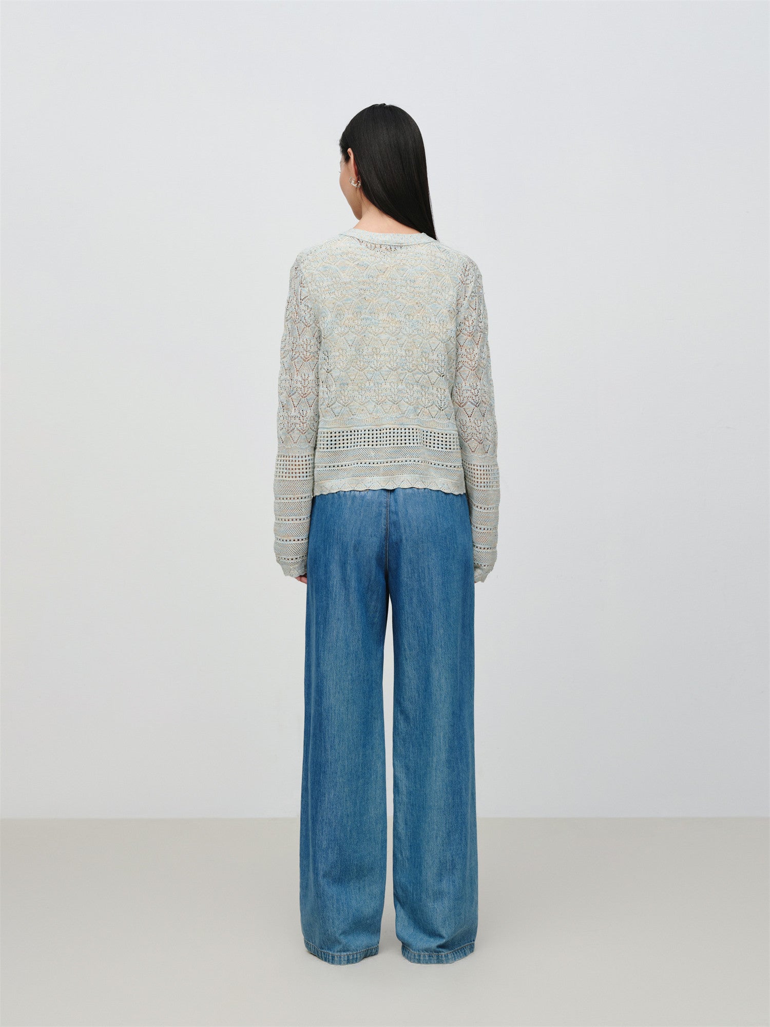 Hollow Fitted Knit Cardigan | Blue