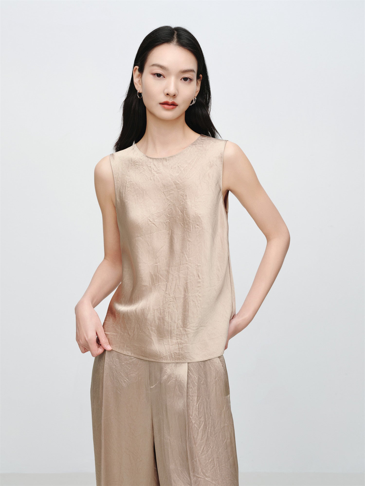 Acetate Crew Neck Inner Vest | Khaki