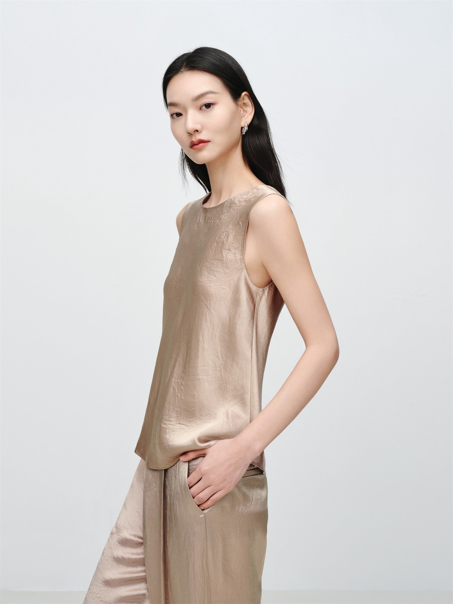 Acetate Crew Neck Inner Vest | Khaki