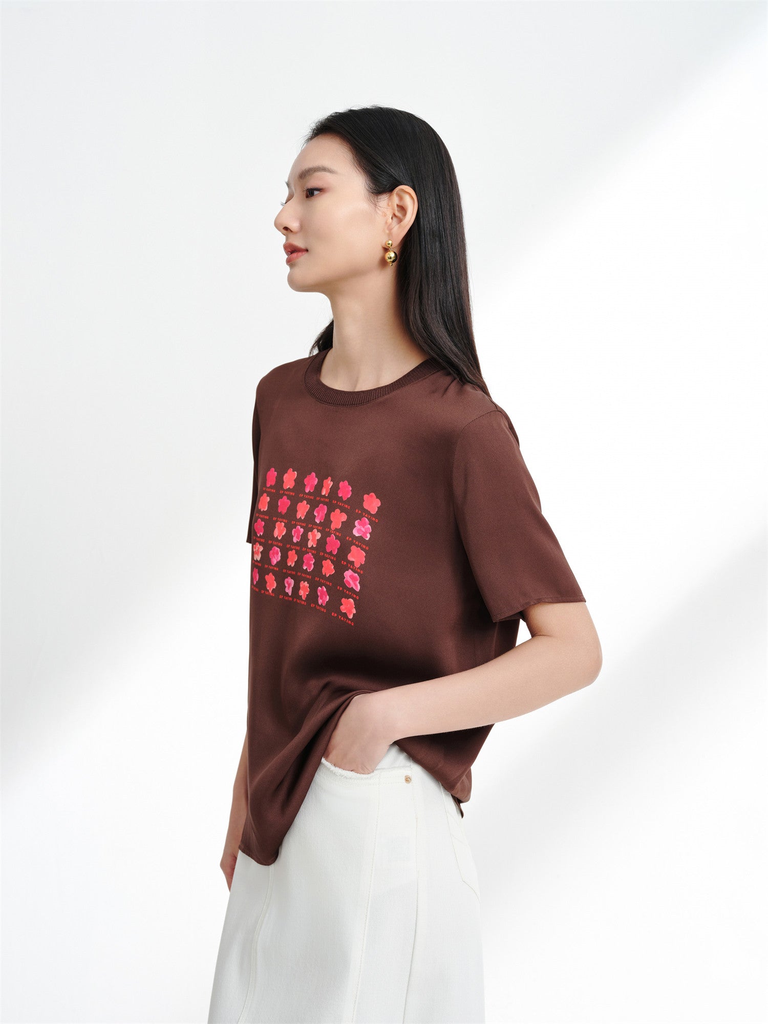 Silk Cooling Short-Sleeve Top | Brown