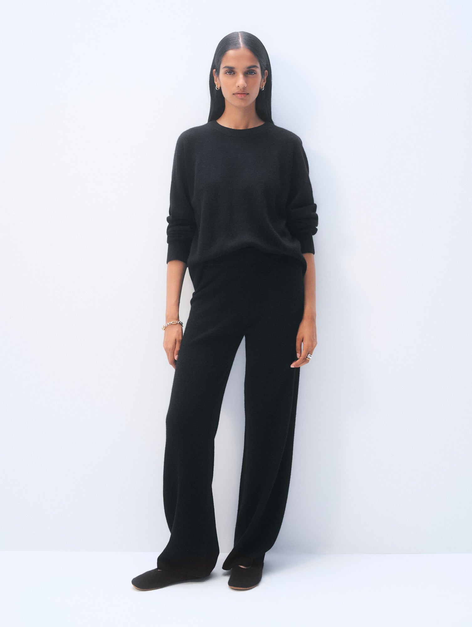 Cashmere Wide Leg Pant | Black