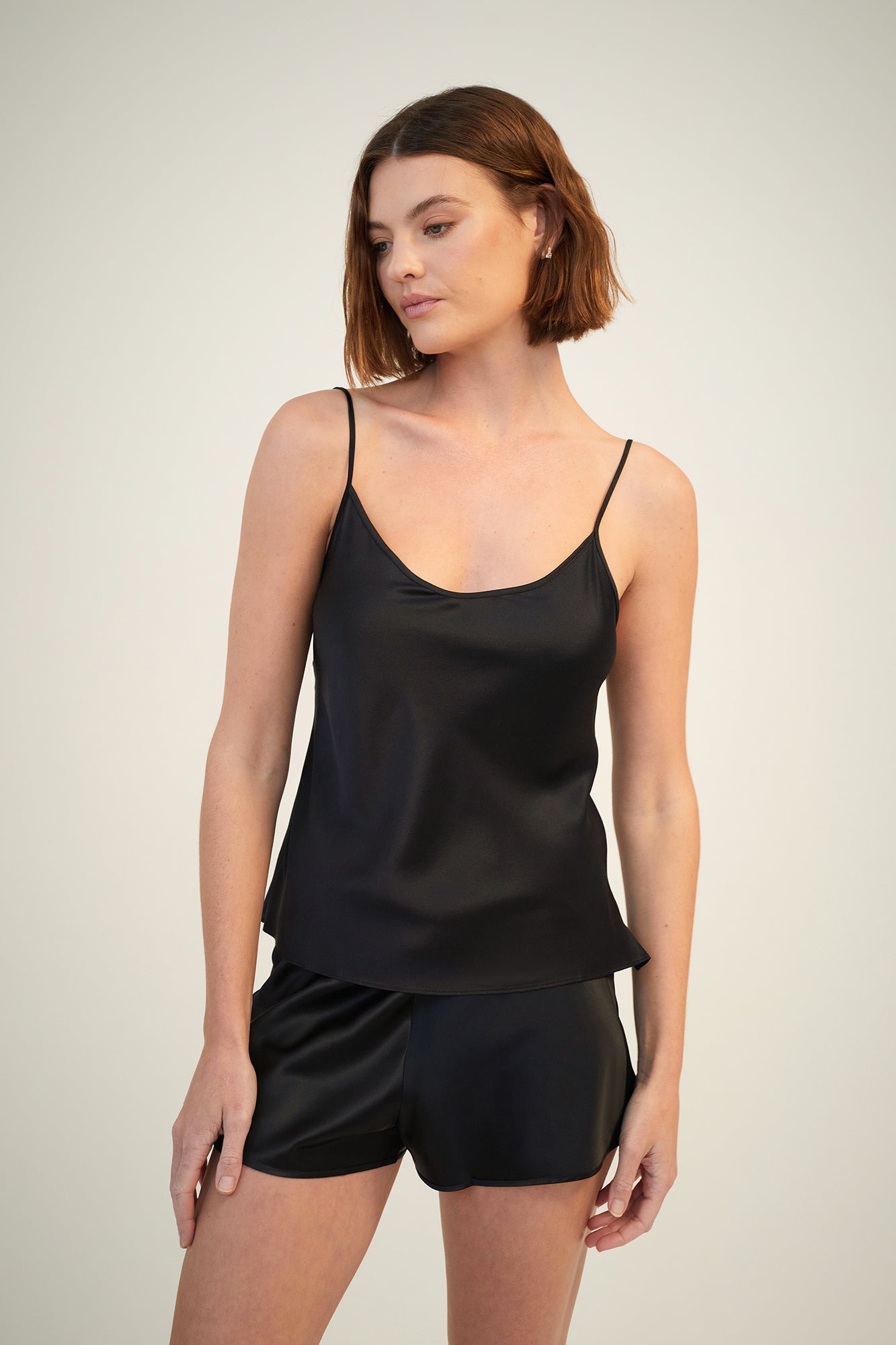 GINIA Plain Silk Cami - Black