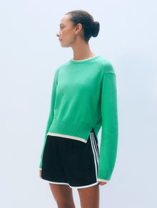 Varsity Cotton Crewneck | Retro Green/Ivory