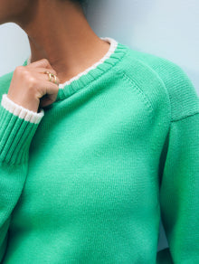 Varsity Cotton Crewneck | Retro Green/Ivory