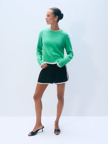 Varsity Cotton Crewneck | Retro Green/Ivory