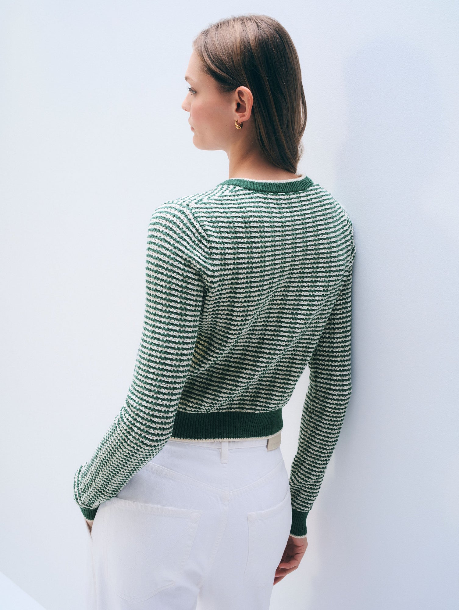 Boucle Cardigan | Ivy Green/Ivory Stripe