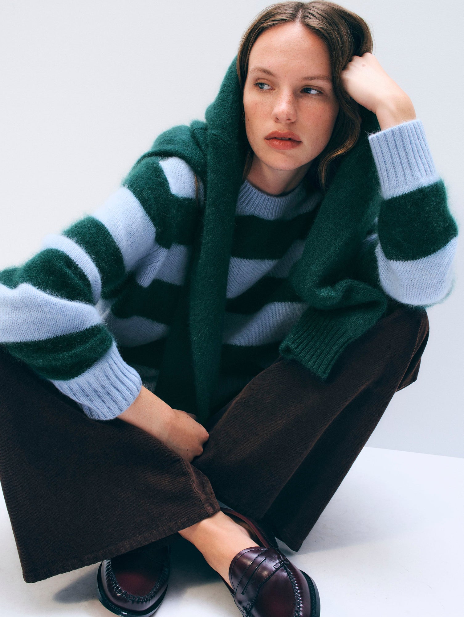 Brushed Cashmere Stripedcrew | Blue Tealwood