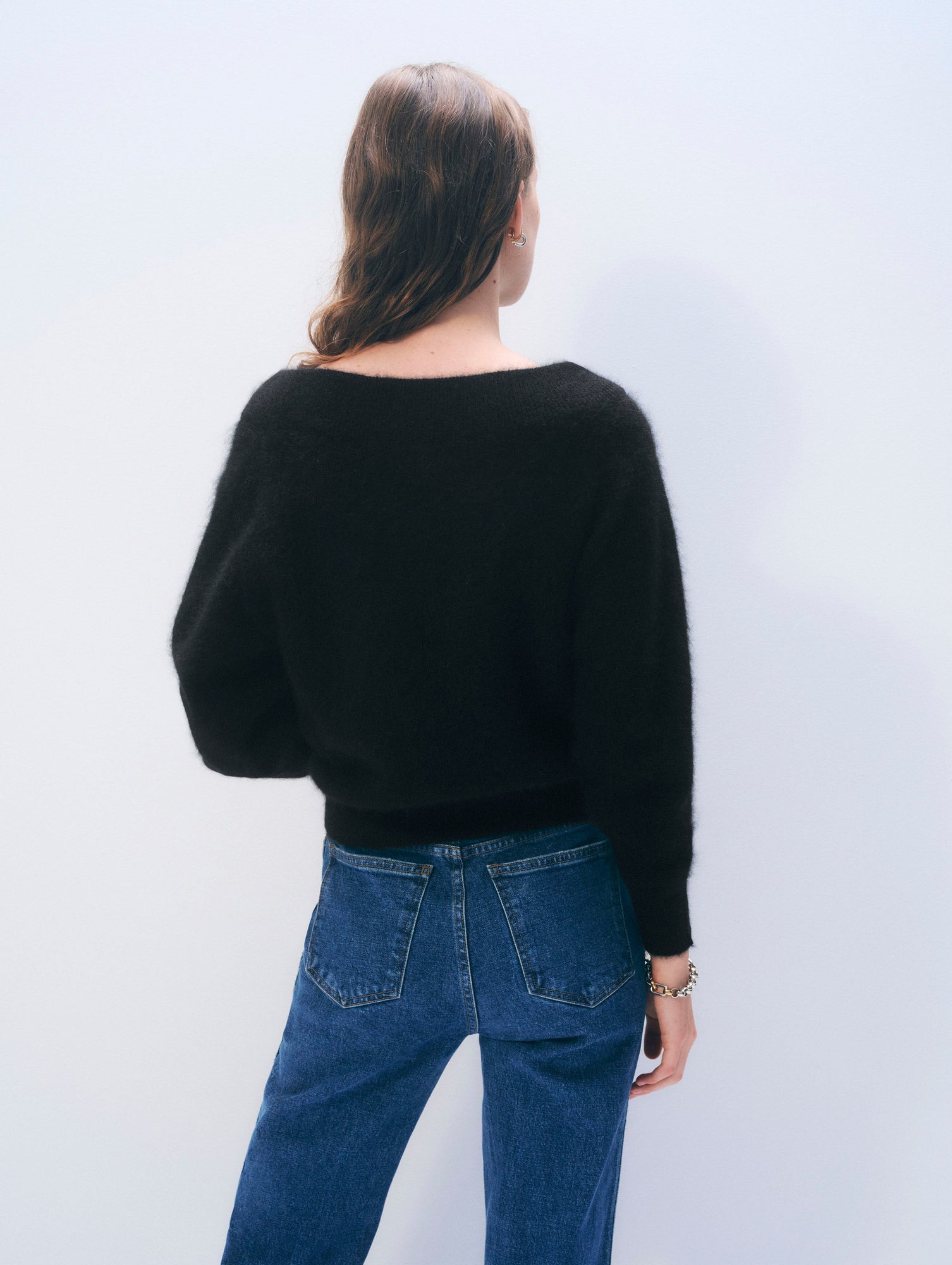 Brushed Cashmere Off Theshoulder Top | Black