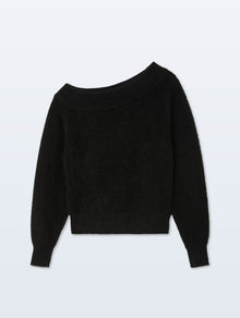 Brushed Cashmere Off Theshoulder Top | Black
