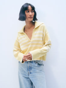 Varsity Cotton Striped Polo | Pale Marigold/Ivory