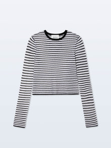 Cashmere Striped Pointelle Top | Soft White/Black