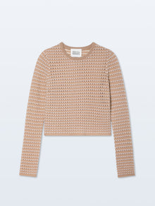 Cashmere Striped Pointelle Top | Muted Camel