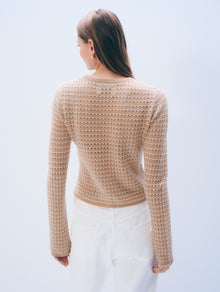 Cashmere Striped Pointelle Top | Muted Camel