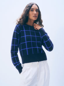 Cashmere Windowpane Crewneck | Deep Navy