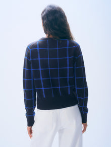 Cashmere Windowpane Crewneck | Deep Navy
