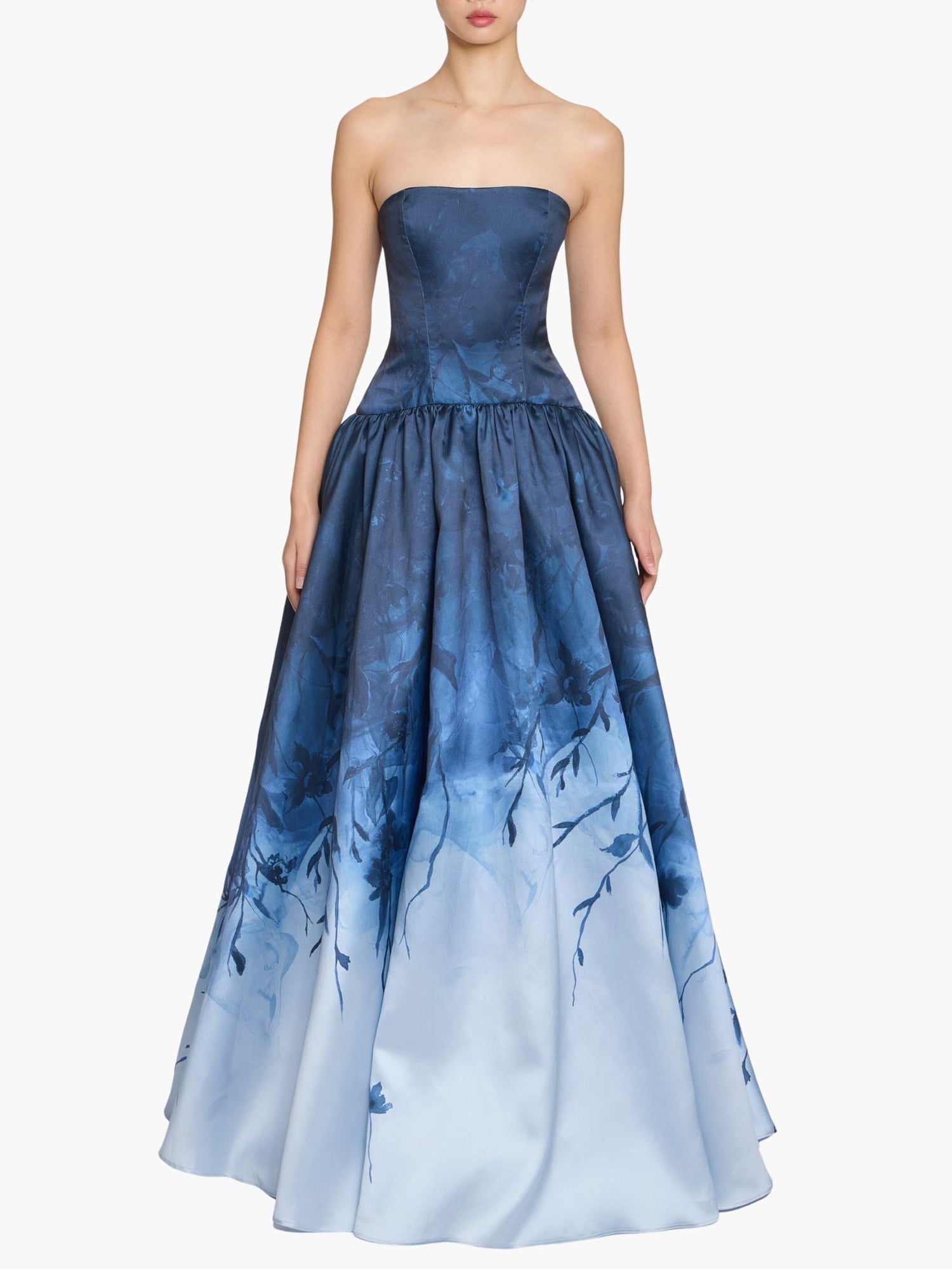 Floral Printed Mikado Gown | Blue
