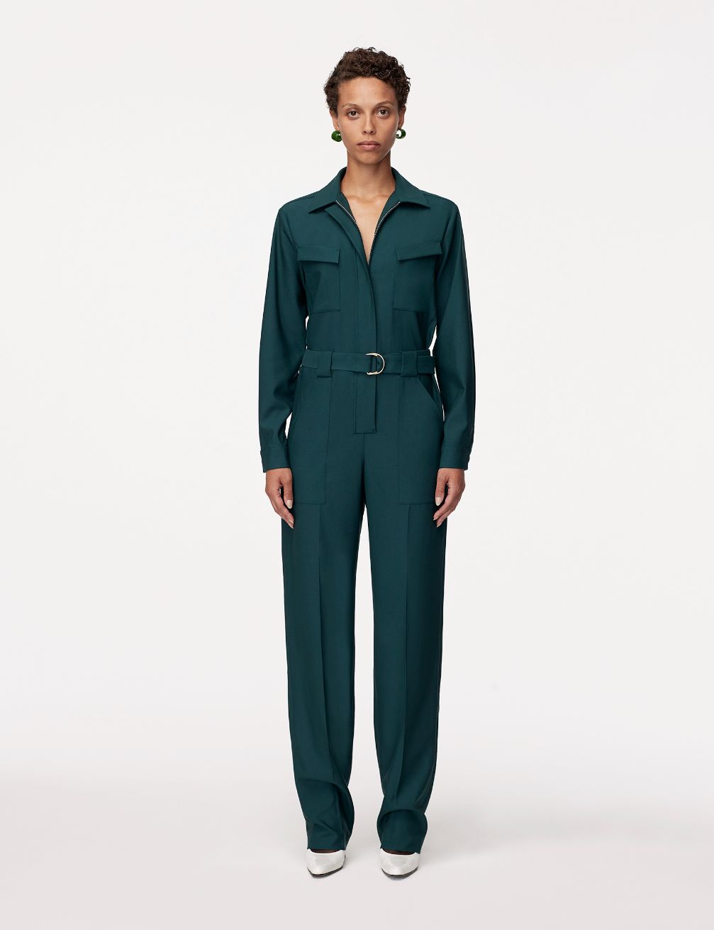 Another Tomorrow Relaxed Utility Jumpsuit in Juniper – Wool Women's Jumpsuit