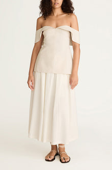 Cotton Sateen Draped Shoulder Top | Snow