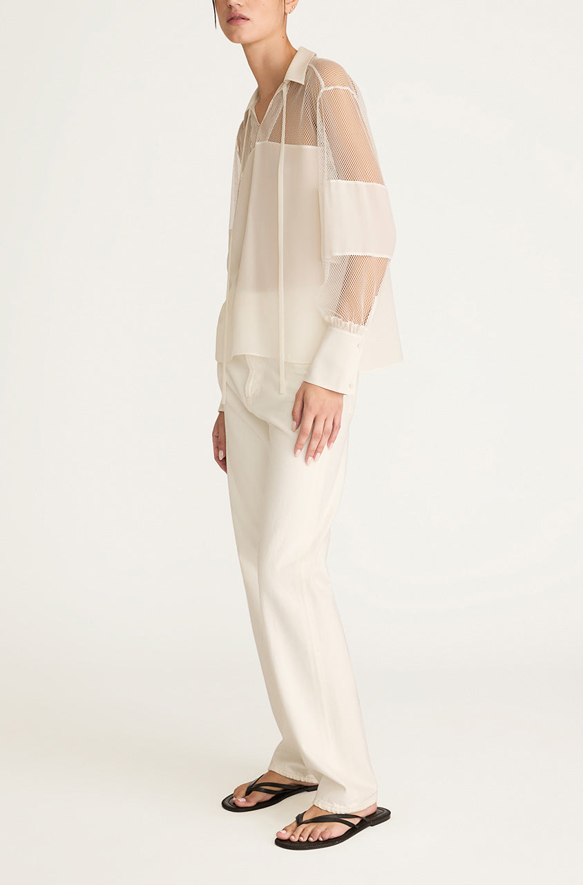 Crepe de Chine and Lace Popover Blouse | Snow Combo