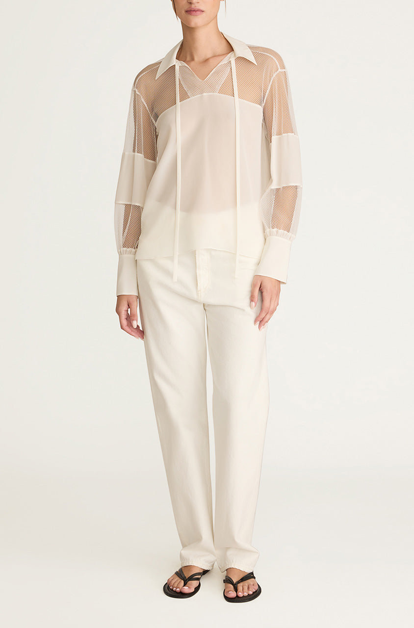 Crepe de Chine and Lace Popover Blouse | Snow Combo
