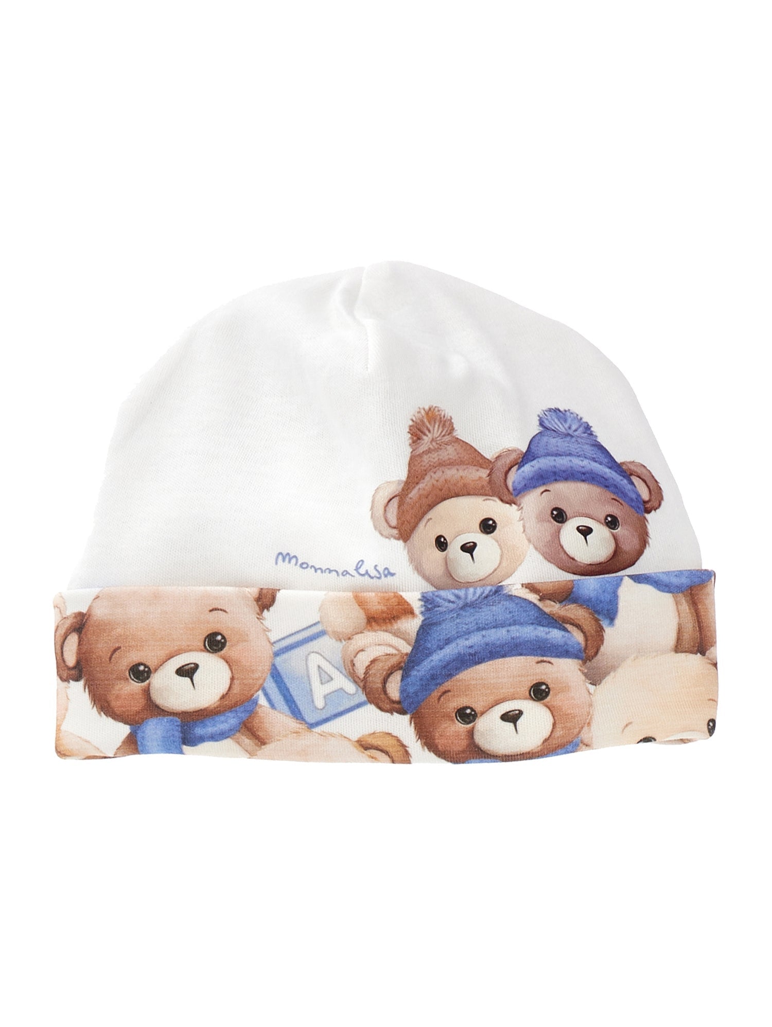 Boys | Cotton Teddy Bear Hat | Blue/Cream