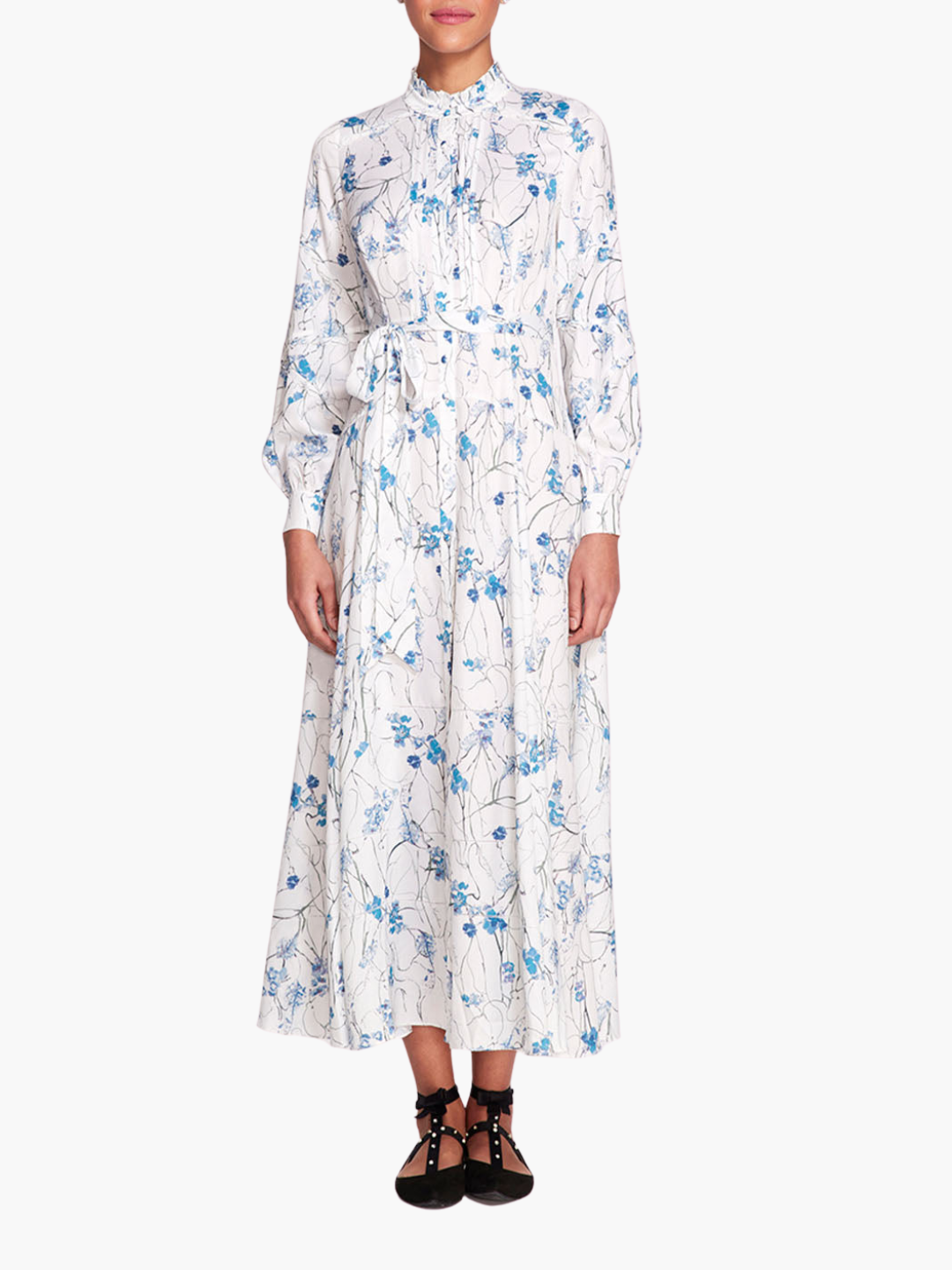 Fiorella Sateen Maxi Shirtdress | Ivory Blue