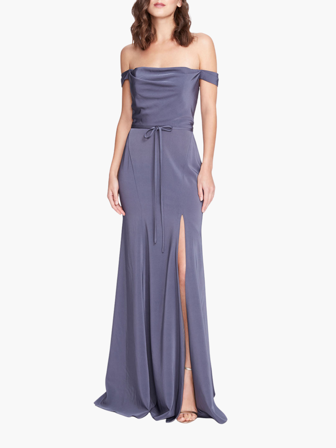 Rimindi Off Shoulder Draped Gown | Steel Blue