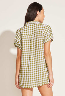 Playa Pocket Blouse | Avocado Gingham EcoLinen