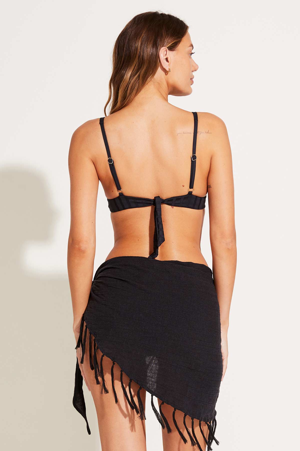 Sirena Sarong | Black Crinkle Linen