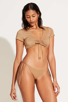 Gemma Ruched Crop Top | Golden Glow Metallic