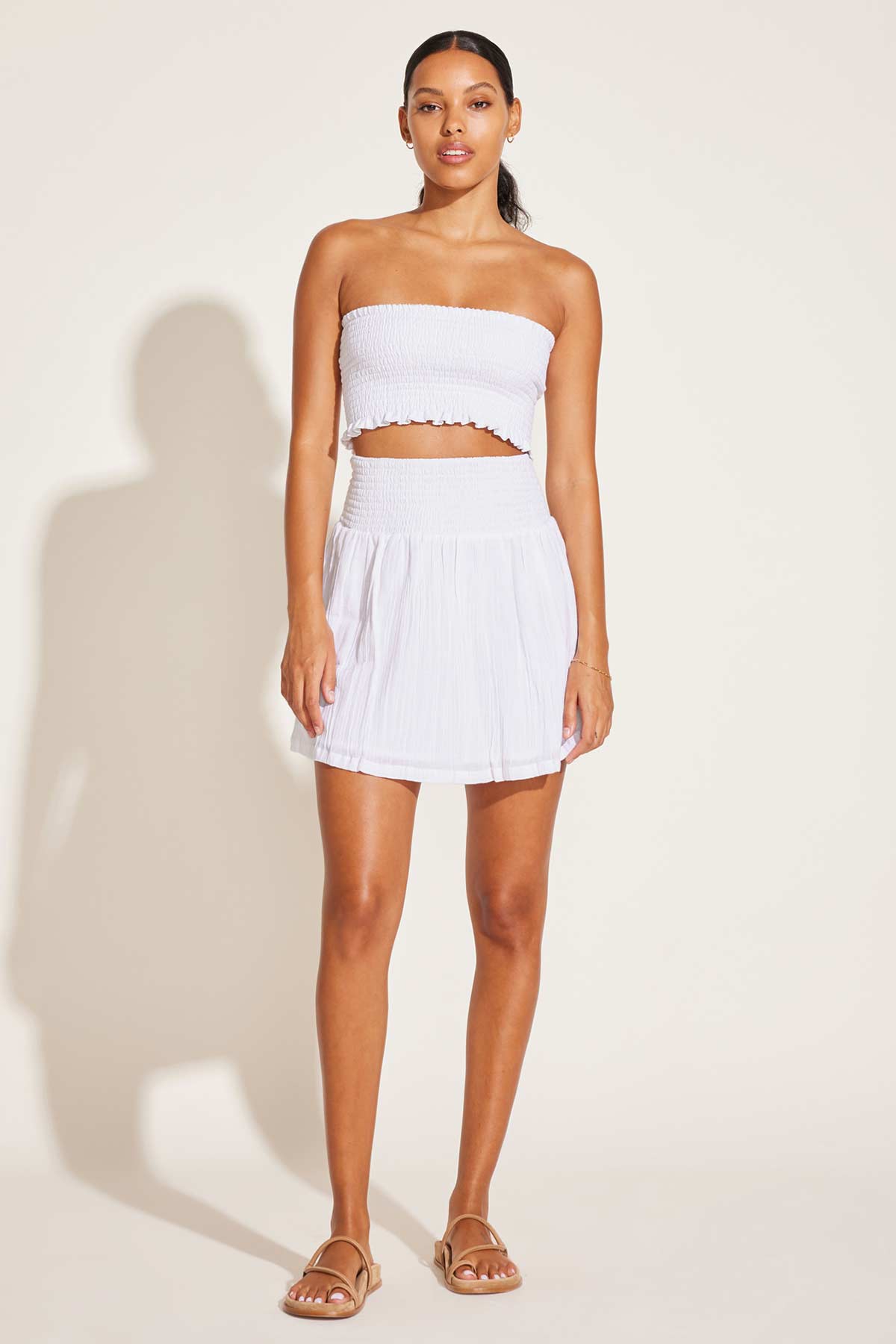 Nya Smocked Bandeau Top | White Crinkle Linen